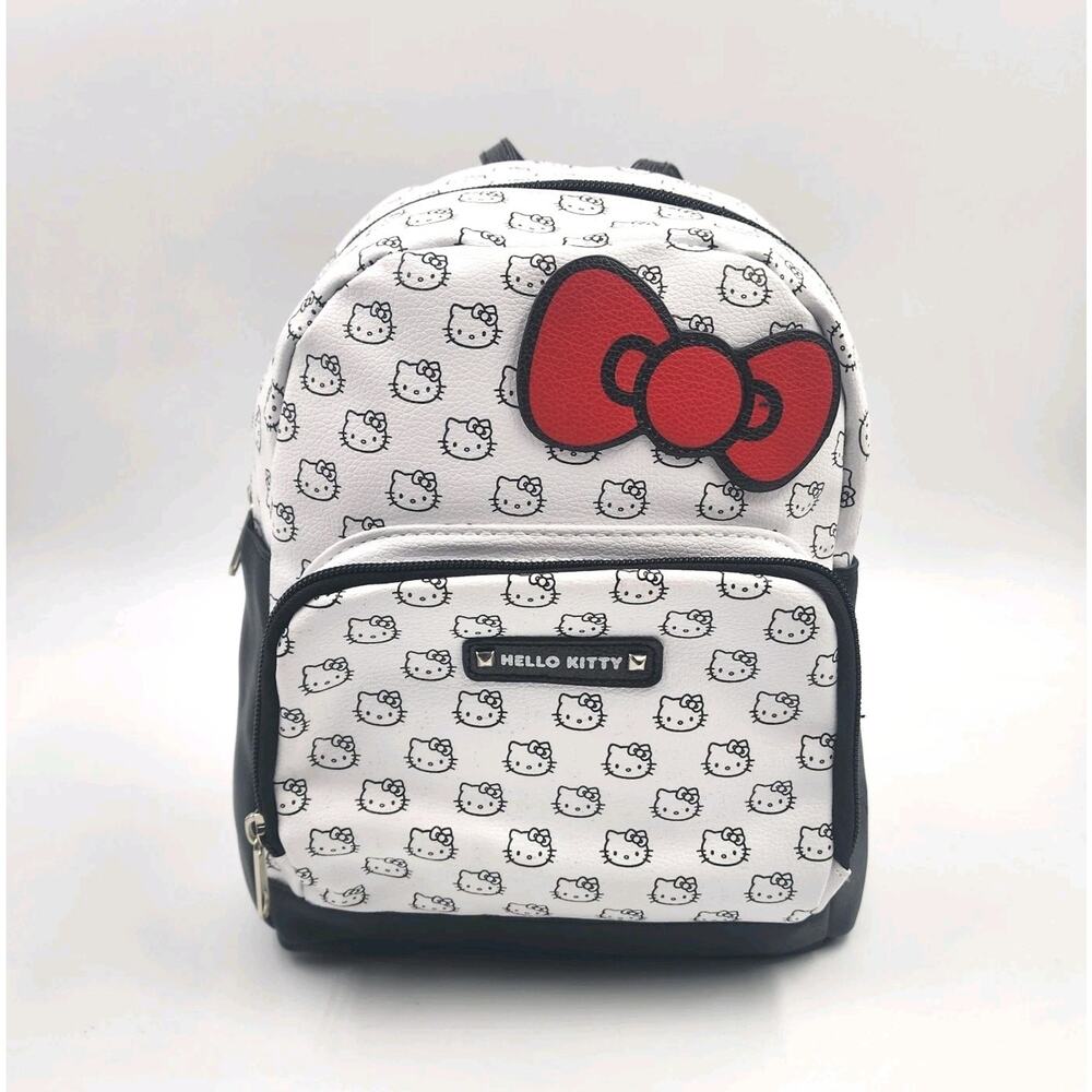 Hello Kitty Mini Backpack Purse Black White Red Bow 10" New